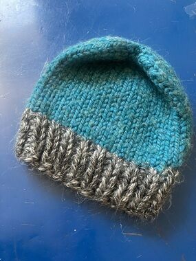Kids Knit Beanie Hat in Teal and Gray